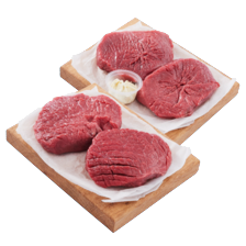 Malse runder- of kogelbiefstuk, biefstukpuntjes of rundersteaks